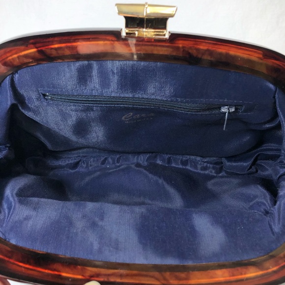 Cara Clutch Purse Blue Leather Lucite Frame Vtg - Picture 6 of 6